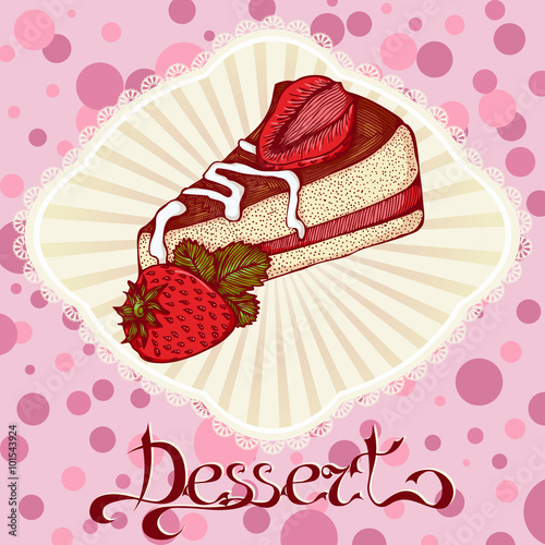piece of cake with strawberries color drawing card