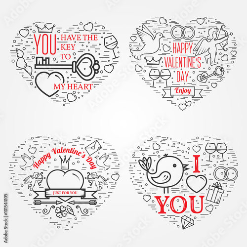 Happy Valentine's Day greetings card, labels, badges, symbols, i