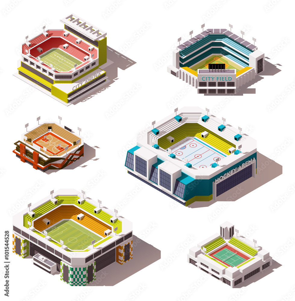 Vector isometric stadiums set