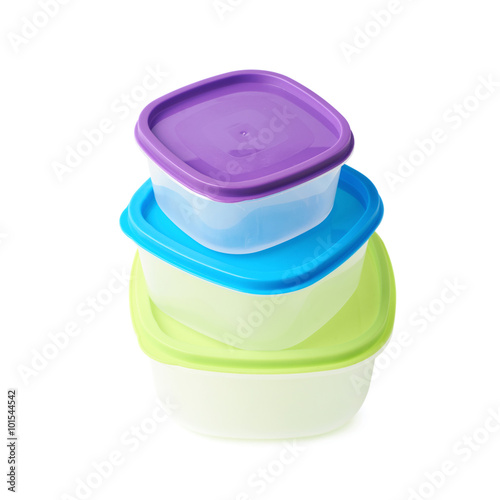 Pyramid of food containers isolated