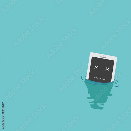 Smart phone drop into the water, vector flat color