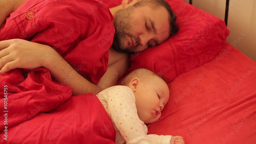 Father with child sleeps in bed Father with child sleeps in bed