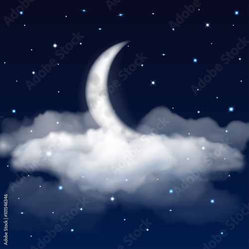 Night sky with moon, stars and clouds