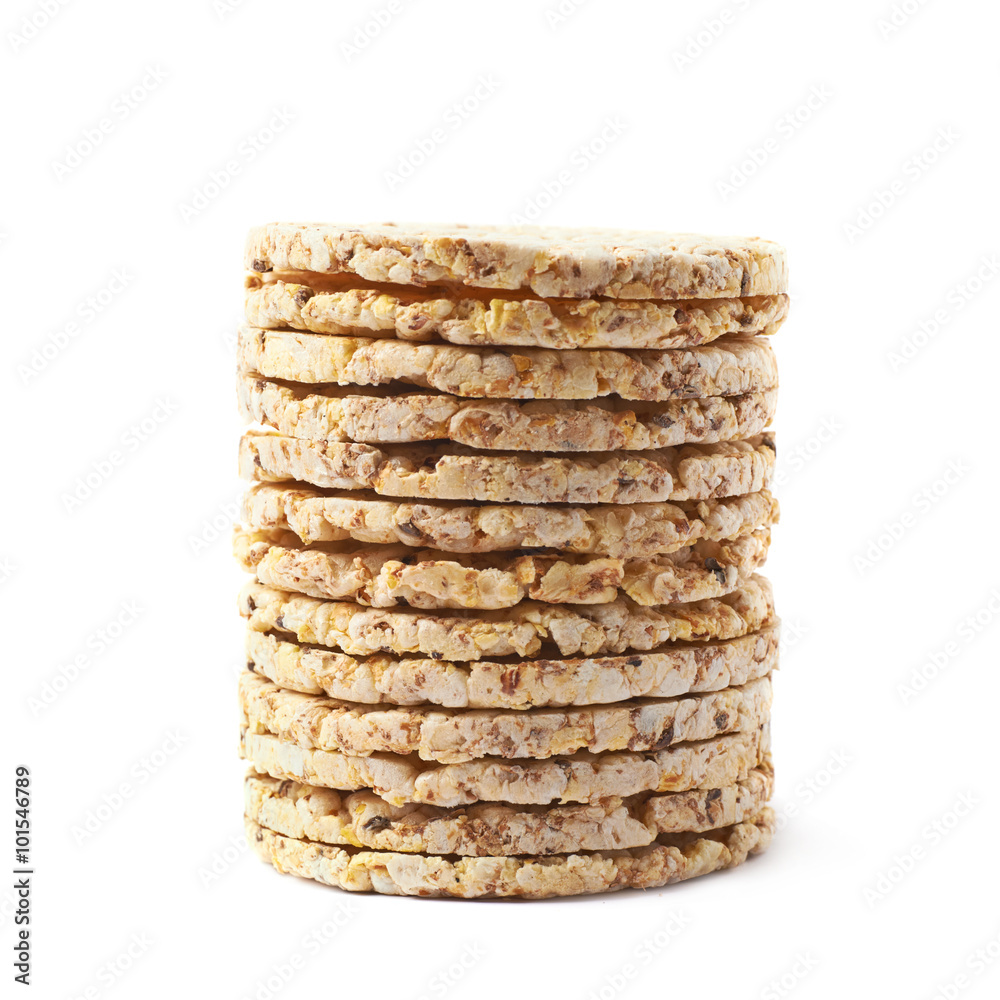 Pile of diet rice crackers isolated