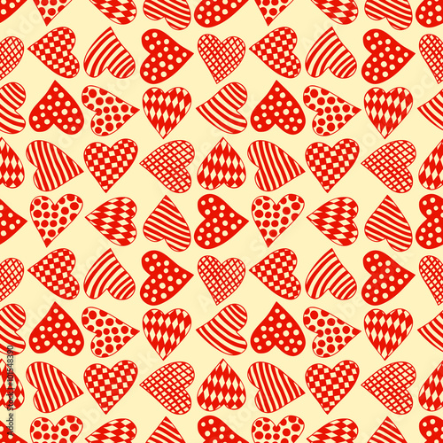 Beige Seamless Pattern With Red Cartoon Hearts