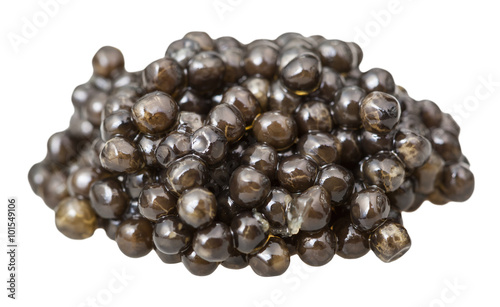 handful of black sturgeon caviar isolated on white