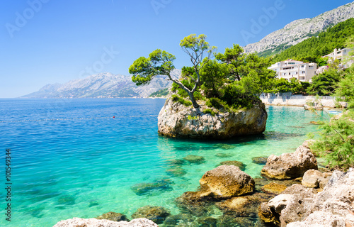 Fototapeta Naklejka Na Ścianę i Meble -  crystal clear water of Adriatic sea in Brela on Makarska Riviera, Dalmatia, Croatia