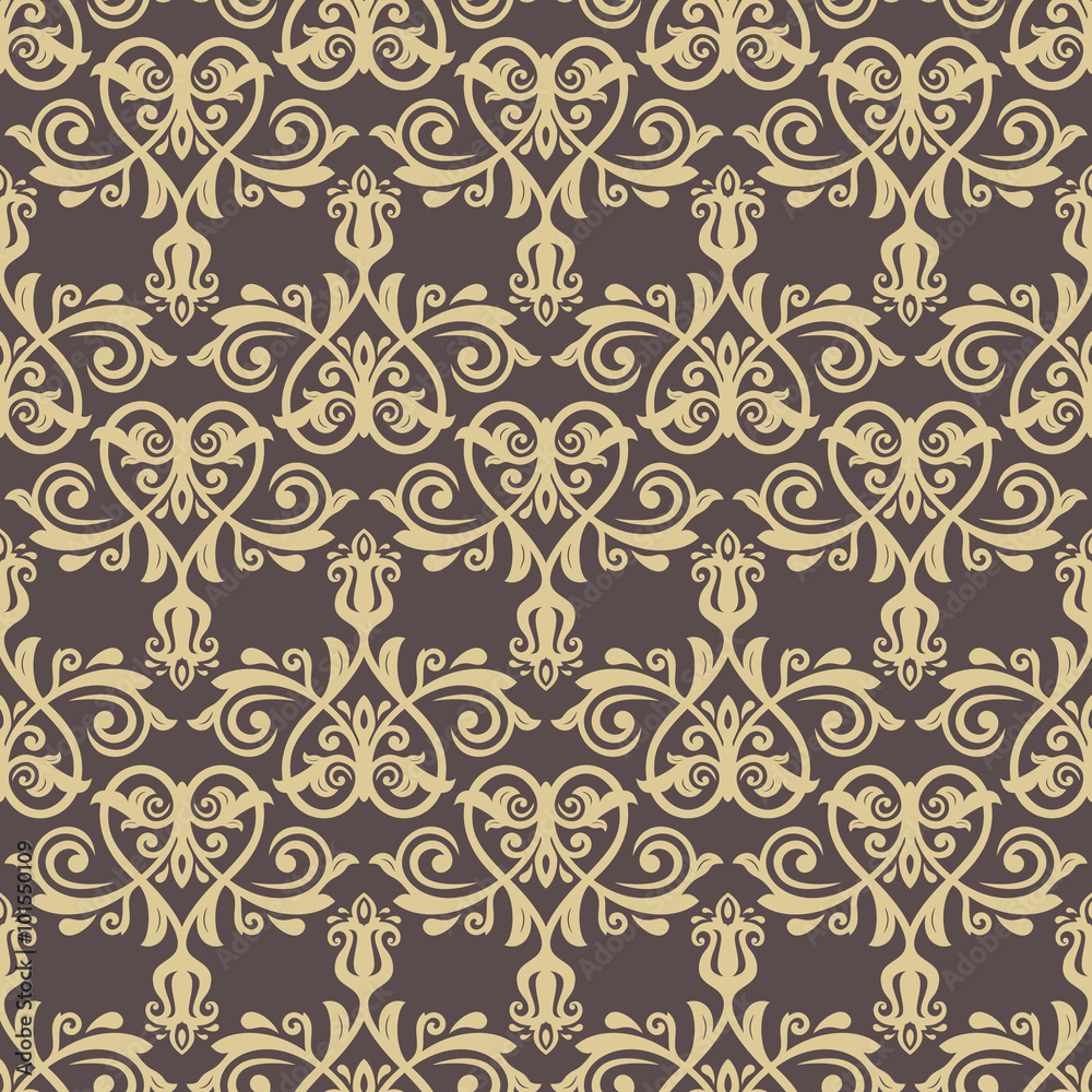 Oriental vector classic brown and golden pattern. Seamless abstract background