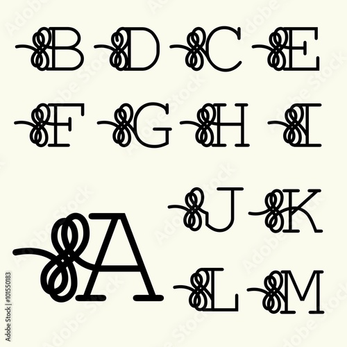  Set Capital Letter for Monograms and Logos. Beautiful Filigree Font. 