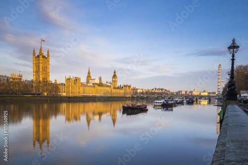 Palace of Westminster  House of Parliament  Big Ben and River Thames at early in the morning - London  UK