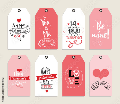 Valentines day gift cards, labels, and stickers. Template for Greeting Scrapbooking, Congratulations, Invitations, Planner, Diary, Notes. Quotes, typography.