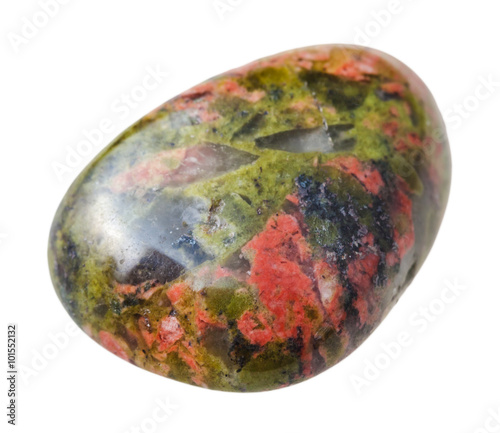 tumbled Unakite gemstone isolated on white photo