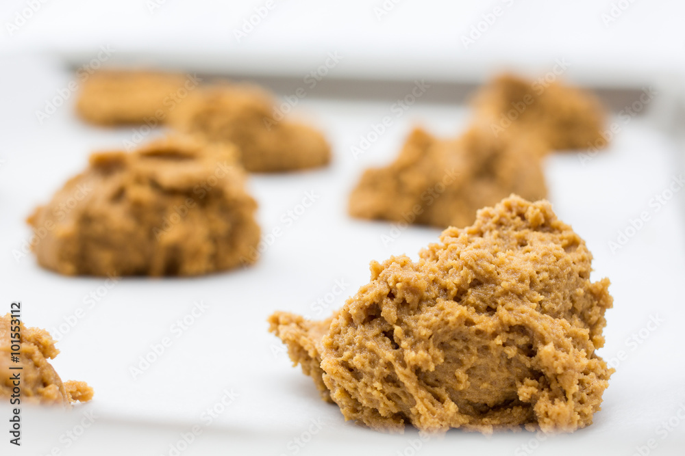 cookies dough close up on a baking sheet cookies dough close up on a baking sheet