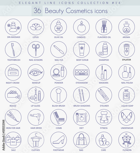 Vector beauty and cosmetics outline icon set. Elegant thin line style design