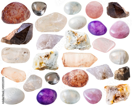 various quartz mineral gem stones and crystals