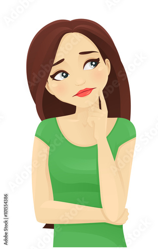 Sad thinking woman looking up