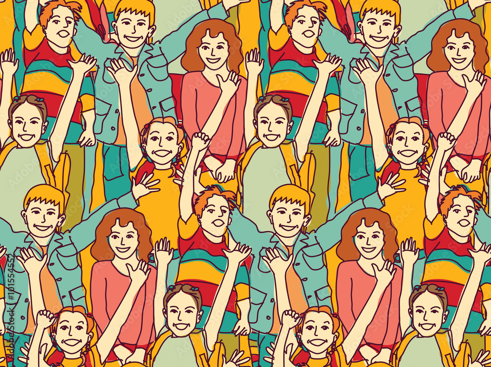 Happy crowd children color seamless pattern. Happy crowd children color seamless pattern.