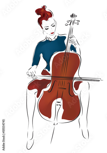 Young Cellist Woman Playing Cello 