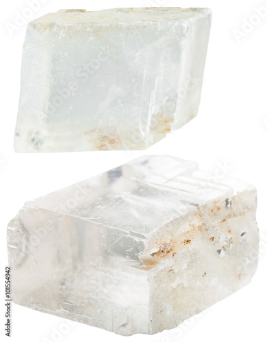 two transparent iceland spar mineral gem stones