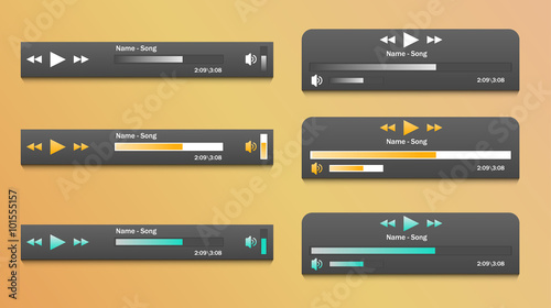 Set of media player application, app template with flat design style for smartphones, PC or tablets
