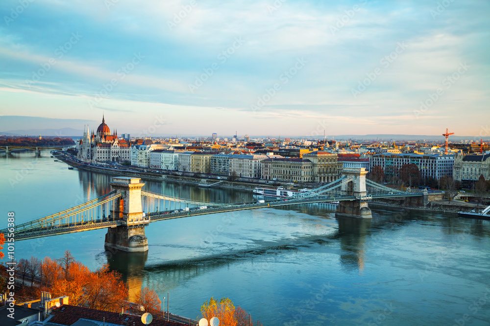 Overview of Budapest at sunrise