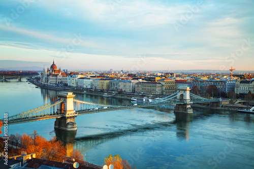 Overview of Budapest at sunrise