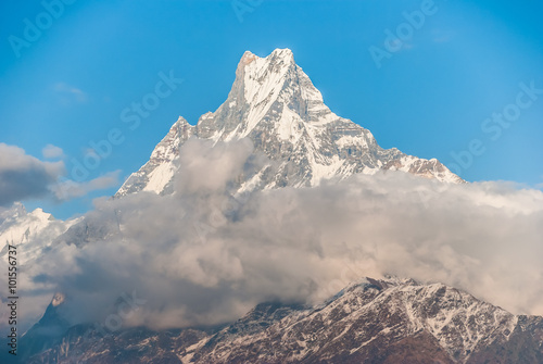 View of the himalayan peak Machhapuchre in Nepal