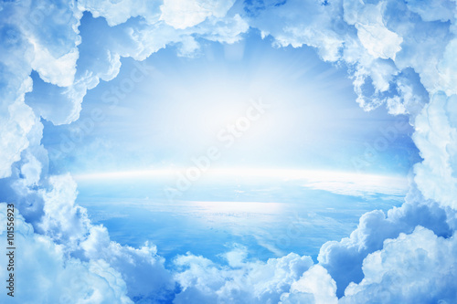 Planet Earth in white clouds