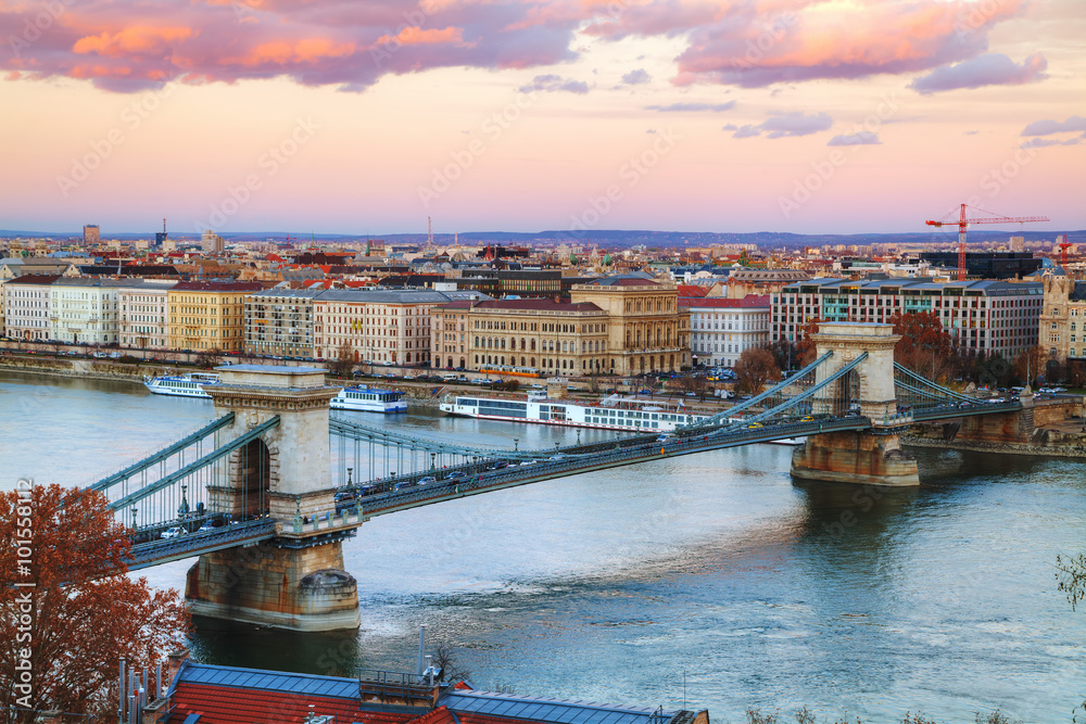 Overview of Budapest at sunset