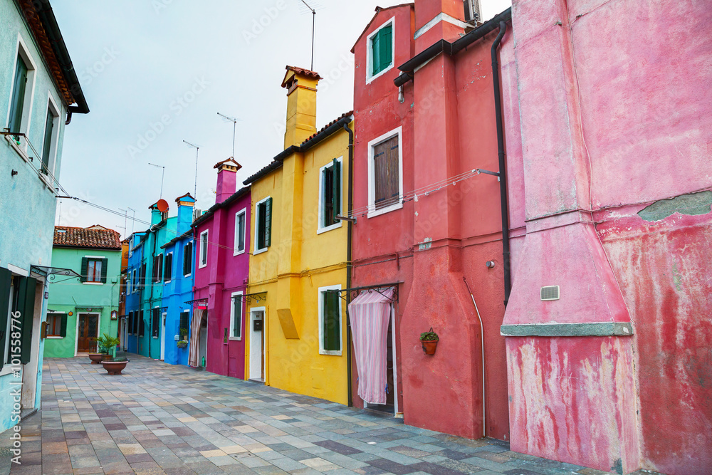 Brightly painted houses at the Burano canal