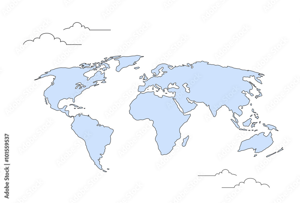 World Map Concept Doodle Thin Line