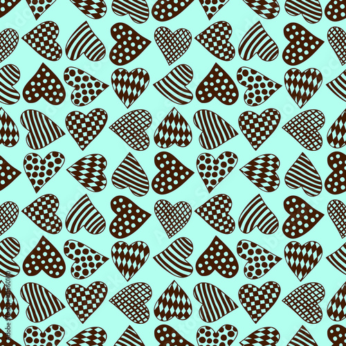 Seamless Pattern With Chocolate Cartoon Hearts