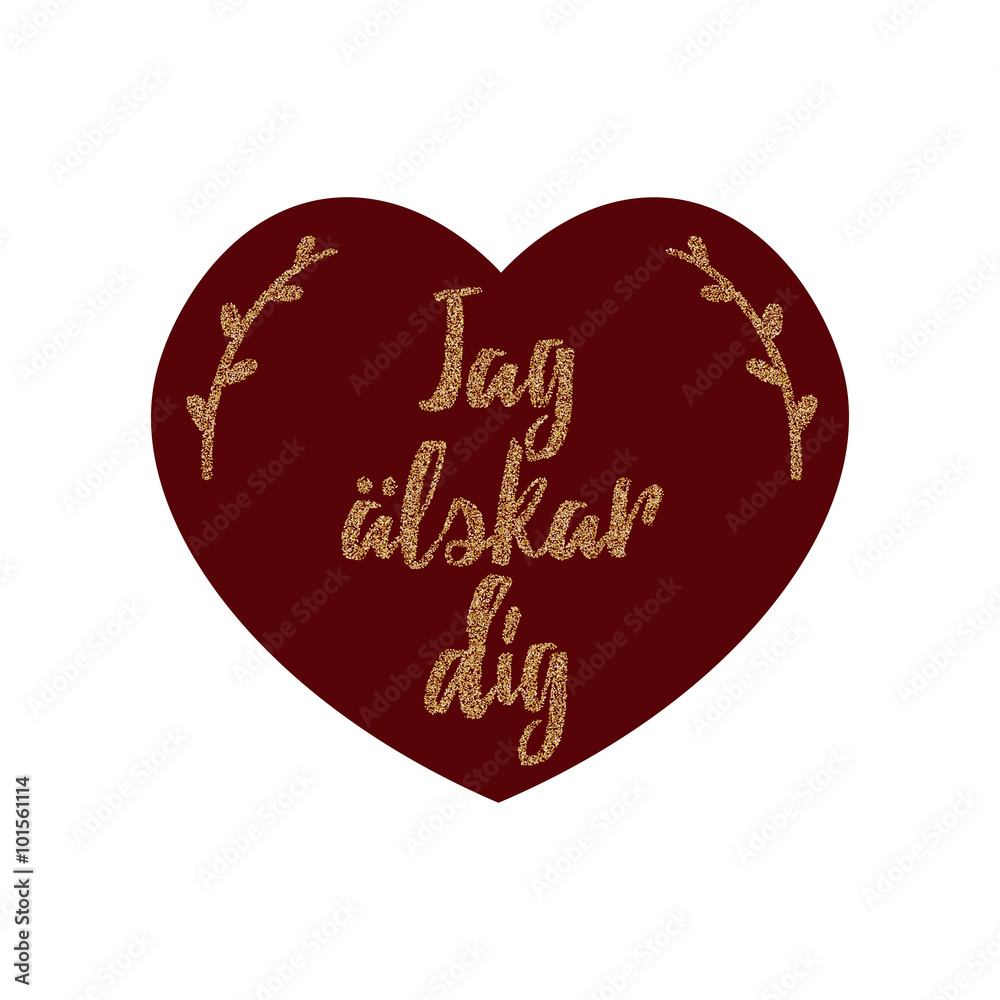 Valentines Day card with words "I love you" in Swedish. "Jag alskar dig"  love card. vector de Stock | Adobe Stock