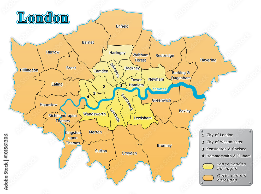 Greater london administrative map in vector.