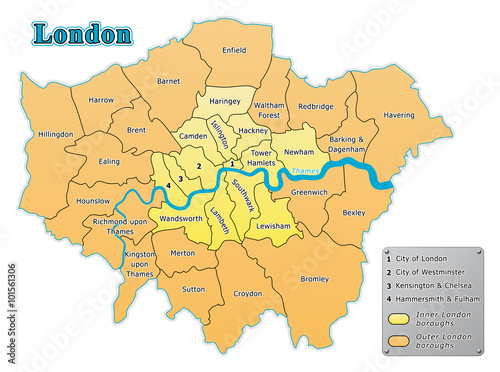 Greater london administrative map in vector. photo