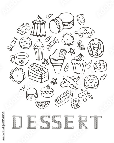Cute collection of hand drawn sweets and desserts
