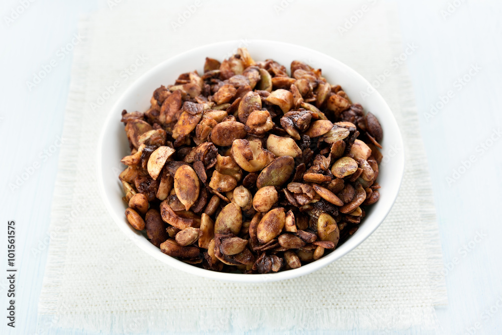 Chocolate granola in bowl Chocolate granola in bowl