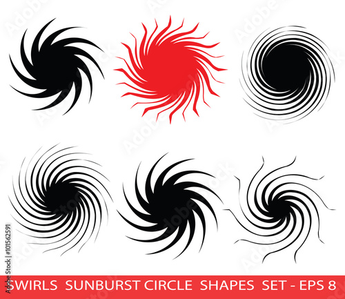 Vector Spiral Logo Design ideas collection. Swirls and Sunburn radial symbols. Orient Red Sun or Black Hole Icon collection. Whirlpool design elements . Swirly circle shapes vector clip art.