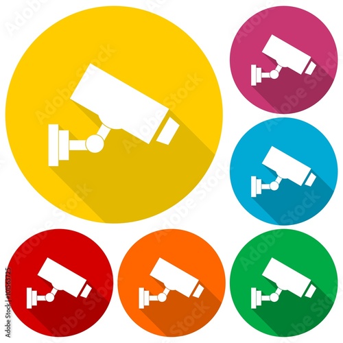 Security camera icons set with long shadow