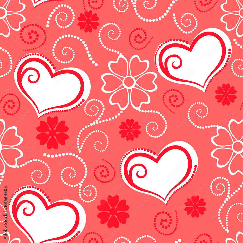 Valentines pattern seamless with hearts and flowers