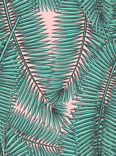 Seamless pattern with palm leaves in sketch style