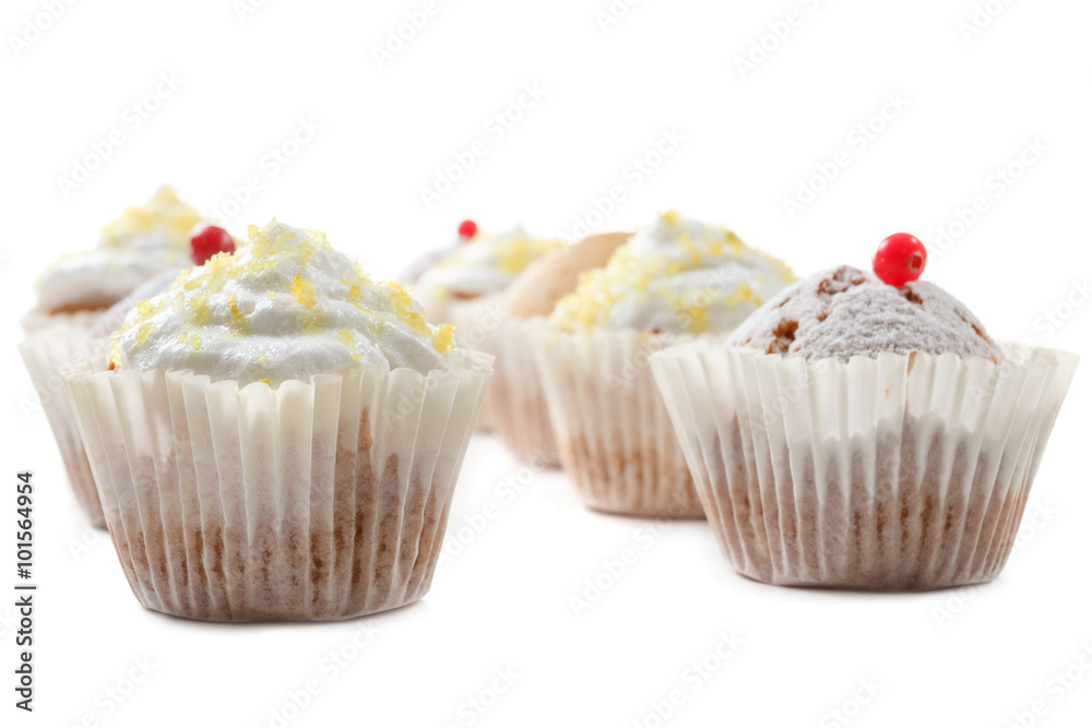 Group of tasty muffins isolated on a white