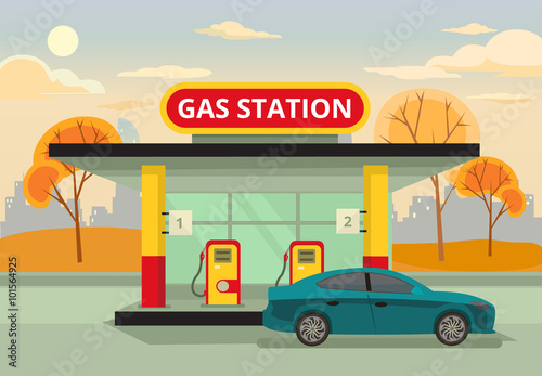 Petrol gas station. Vector flat illustration