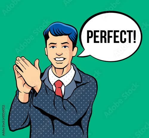 Man applause. Vector comic illustration