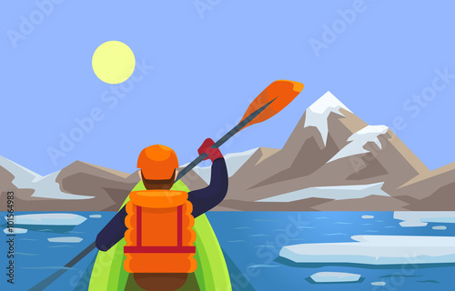 Kayaking. Vector flat illustration