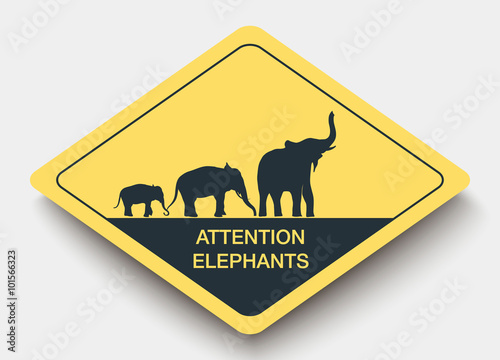 sign attention elephants and shadow.