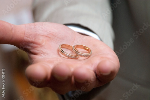 Wedding rings in man hand