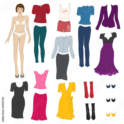 Paper doll with clothes
