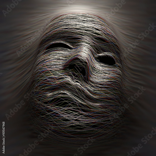 Colored lines covering an imaginary face with expression of pain and agony Fototapet