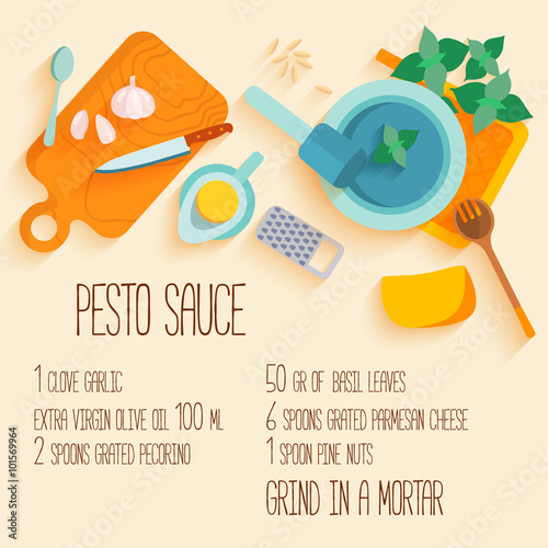Traditional italian cuisine recipe of pesto souce.